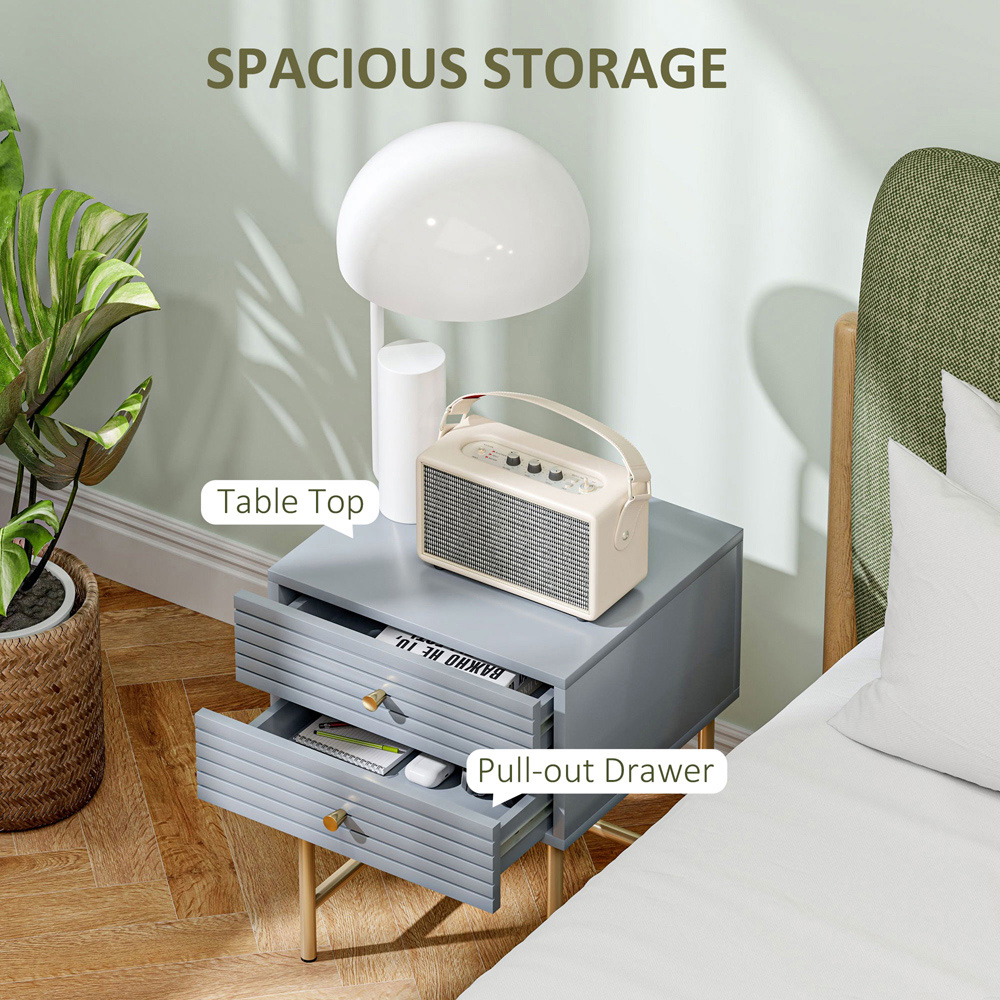 Portland 2 Drawer Grey Bedside Table Set of 2 Image 8