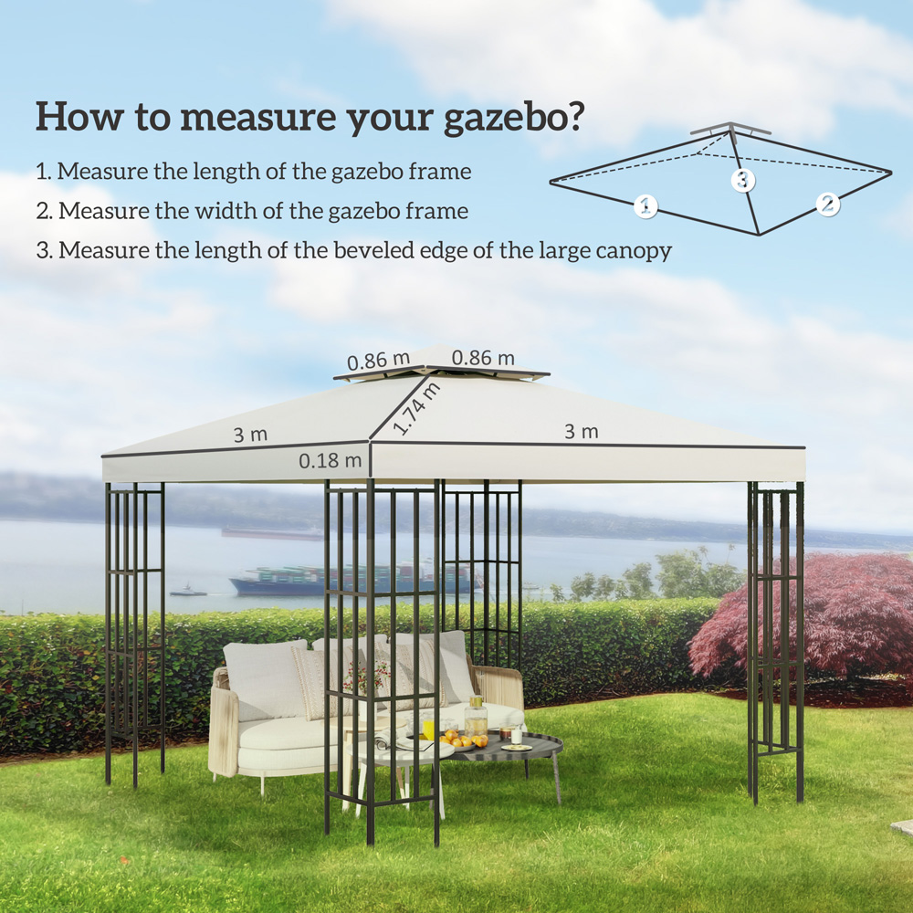 Outsunny 3 x 3m 2-Tier Cream White Gazebo Canopy Replacement Cover Image 8
