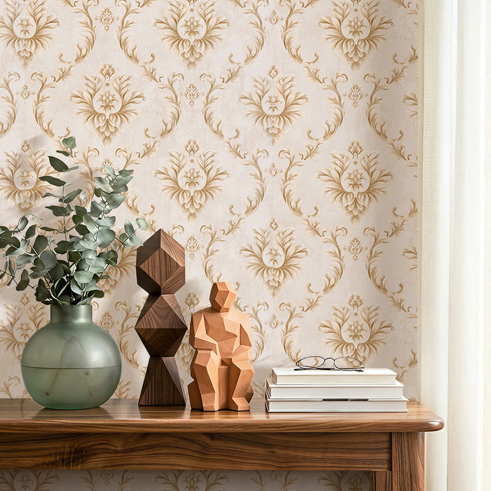 Living and Home Damask Pattern 3D Embossed Beige Non-Pasted Wallpaper Image 2