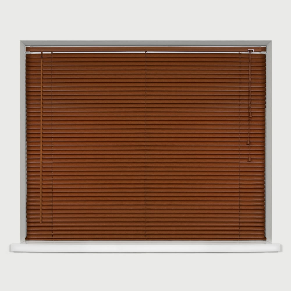 Caecus Wood Grain Effect PVC Long Drop Venetian Blind Dark Oak 75 x 210cm Image 1