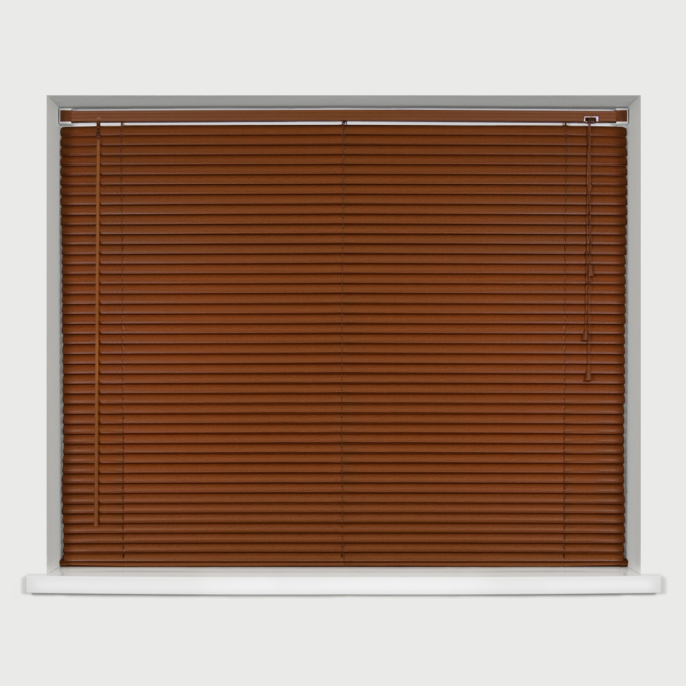 Caecus Wood Grain Effect PVC Long Drop Venetian Blind Dark Oak 120 x 210cm Image 1