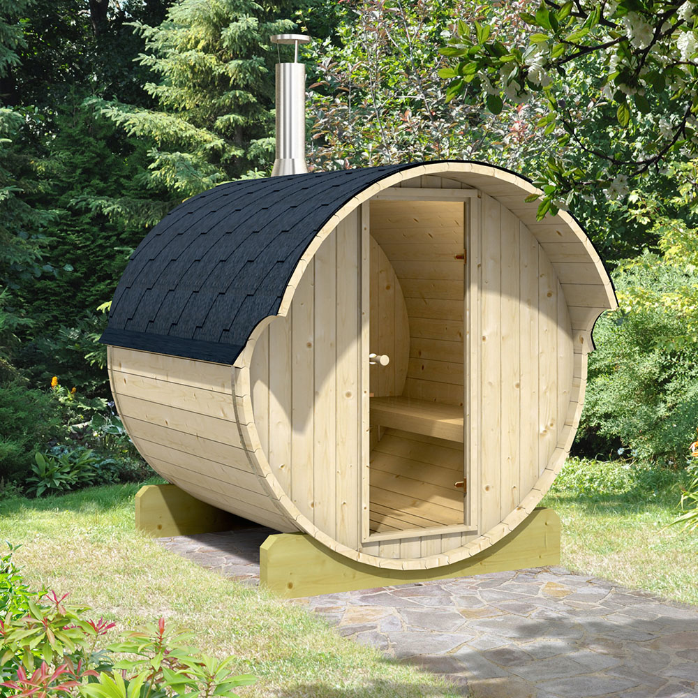 Stjarna 220 Black Outdoor Wooden Barrel Sauna 6.5 x 7.2ft Image 2