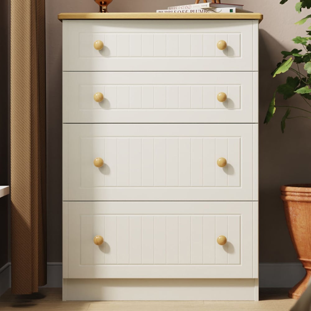 Crowndale Warwick 4 Drawer Cream Ash and Oak Deep Chest of Drawers Image 1