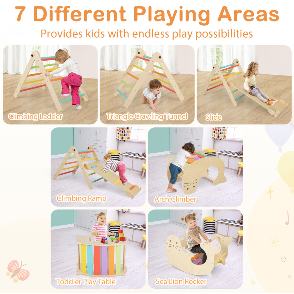 Costway Multicolour Kids 7 in 1 Wooden Foldable Indoor Climbing Toy Image 7