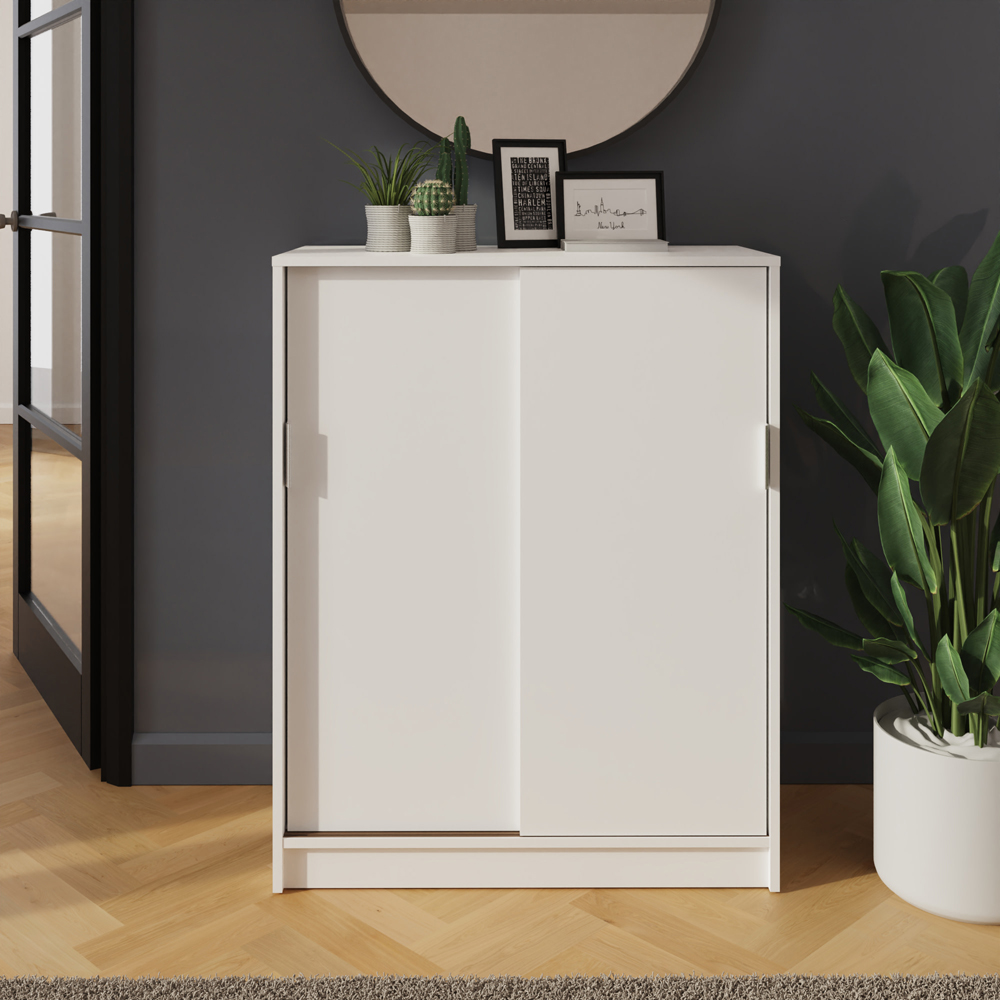 GFW Leighton 2 Sliding Door White Shoe Cabinet Image 7