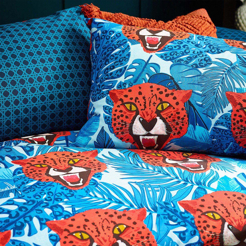 furn. Untamed Double Blue Cheetah Botanical Duvet Cover Set Image 3