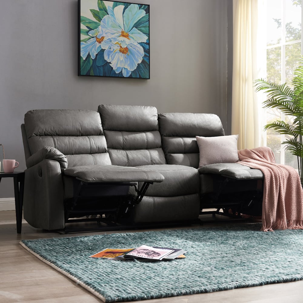 Home Detail Maxwell 3 Seater Grey Air Leather Manual Recliner Sofa Image 7