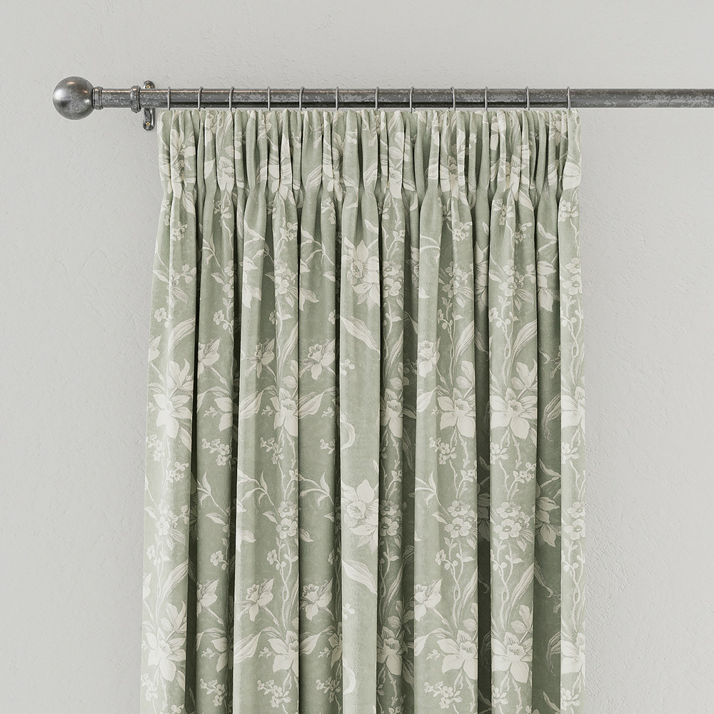 V&A Daffodil Dreams Green Lined Blackout Pencil Pleat Curtains 168 x 229cm Image 2