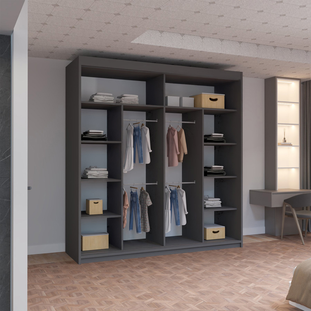 M N Furniture Roman 2 Door Grey and Oak Mirrored Sliding Wardrobe 203cm Image 4