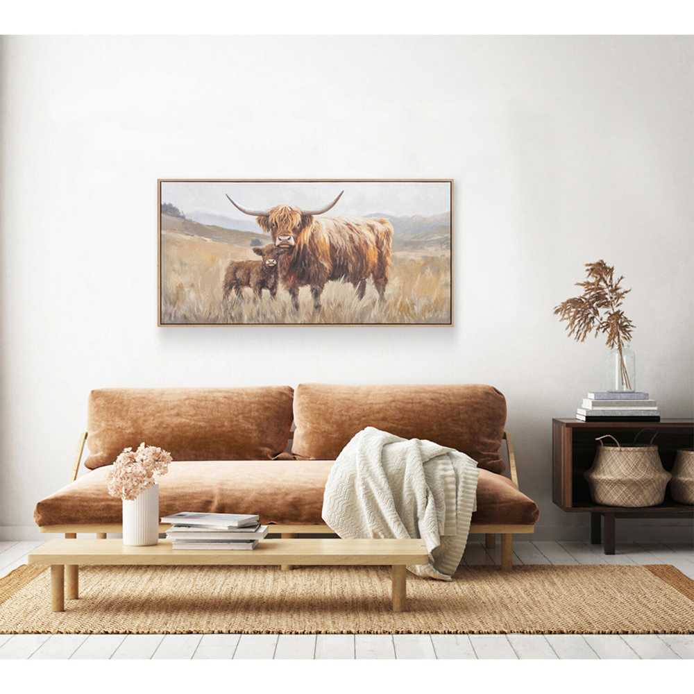Highland Cow and Baby Hand-Painted Canvas Wall Art Image 2