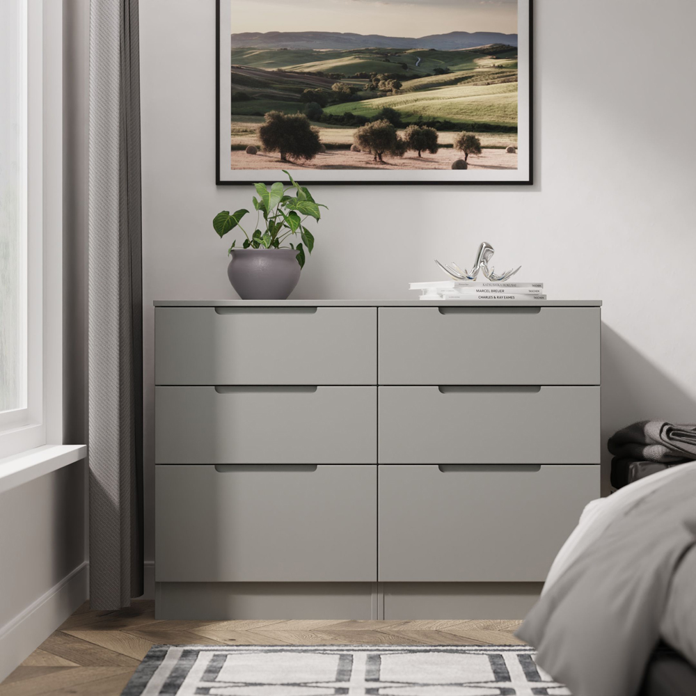 Crowndale Milan 6 Drawer Dusk Grey Wide Chest of Drawers Ready Assembled Image 7