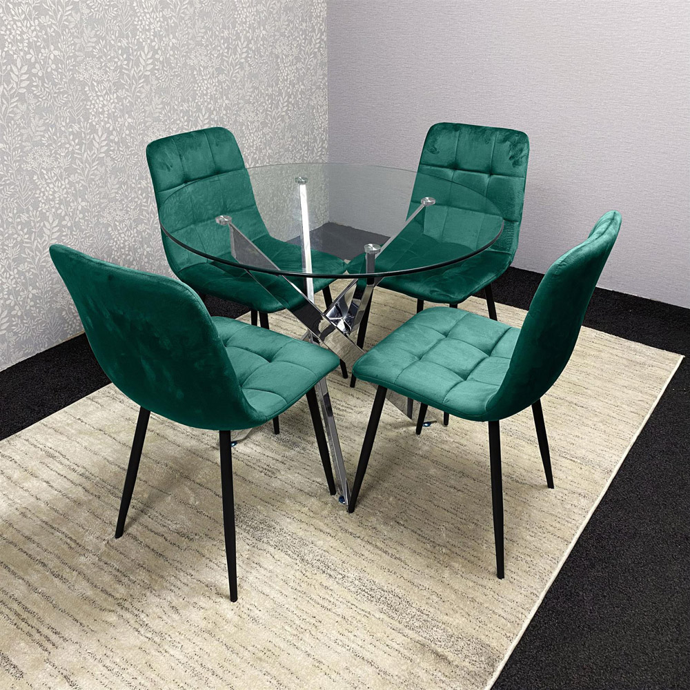 Kosy Koala 4 Seater Glass Round Dining Set Green Velvet Image 2