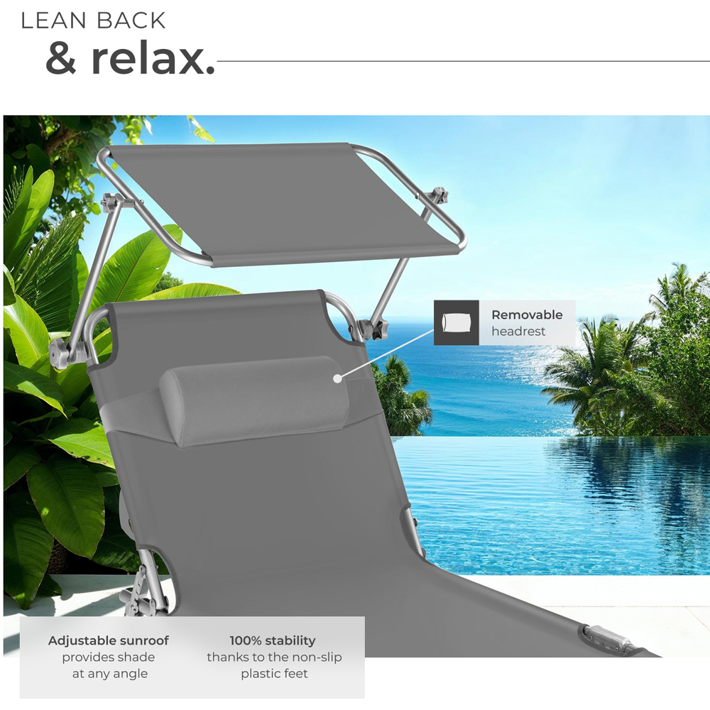 tectake Chloé Set of 2 Grey 4 Step Backrest Sun Lounger with Head Cushion Image 4