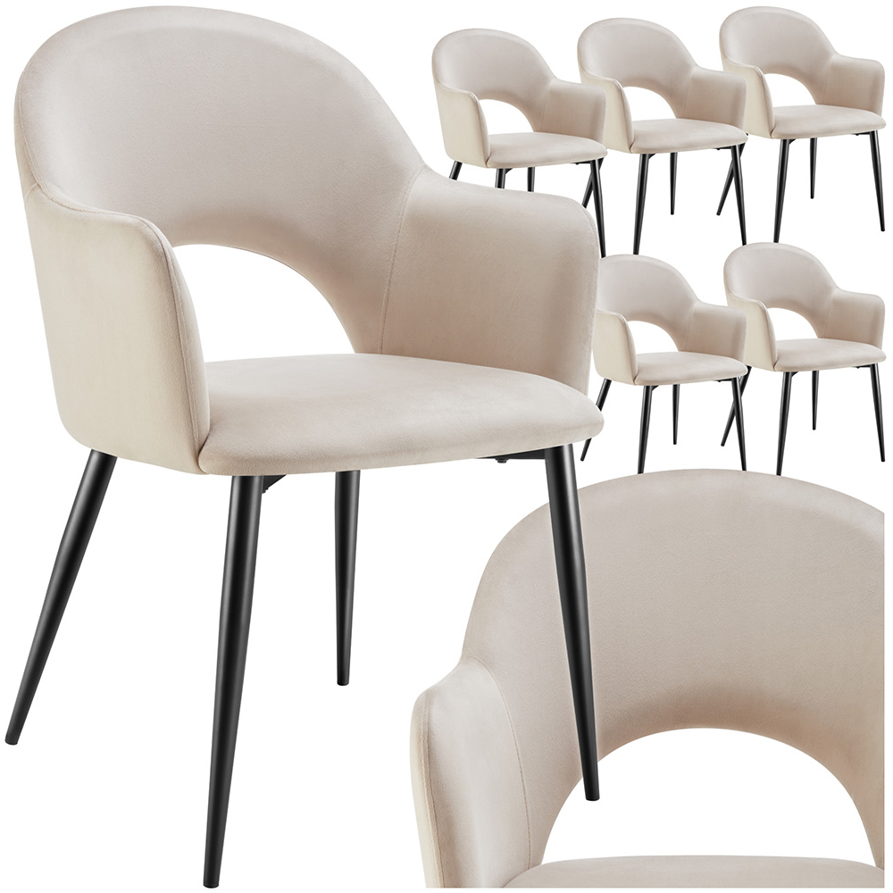 tectake Sasha Set of 6 Cream Velvet Dining Chair Image 2