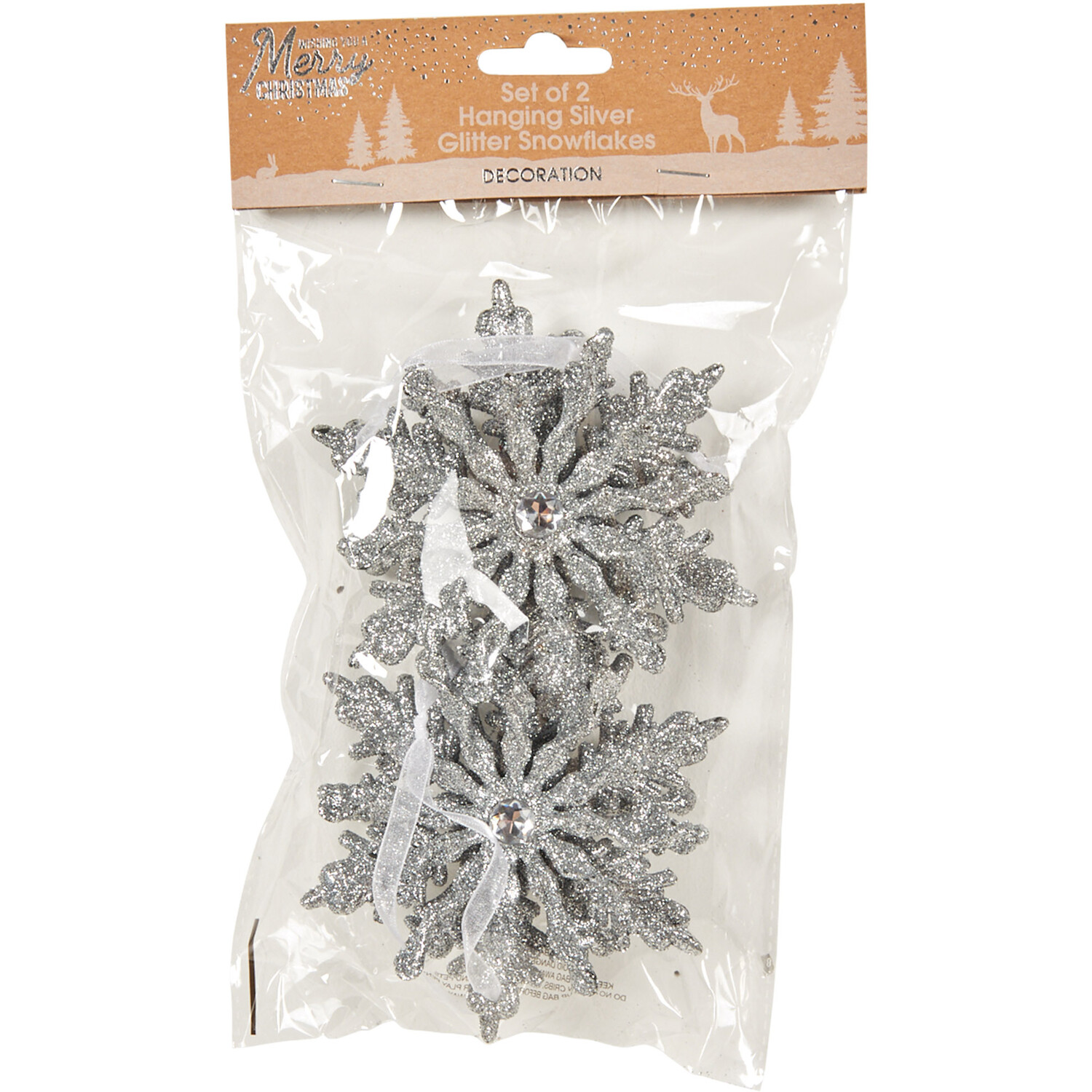 Set of 2 Hanging Glitter Snowflakes Silver - Silver Image 1