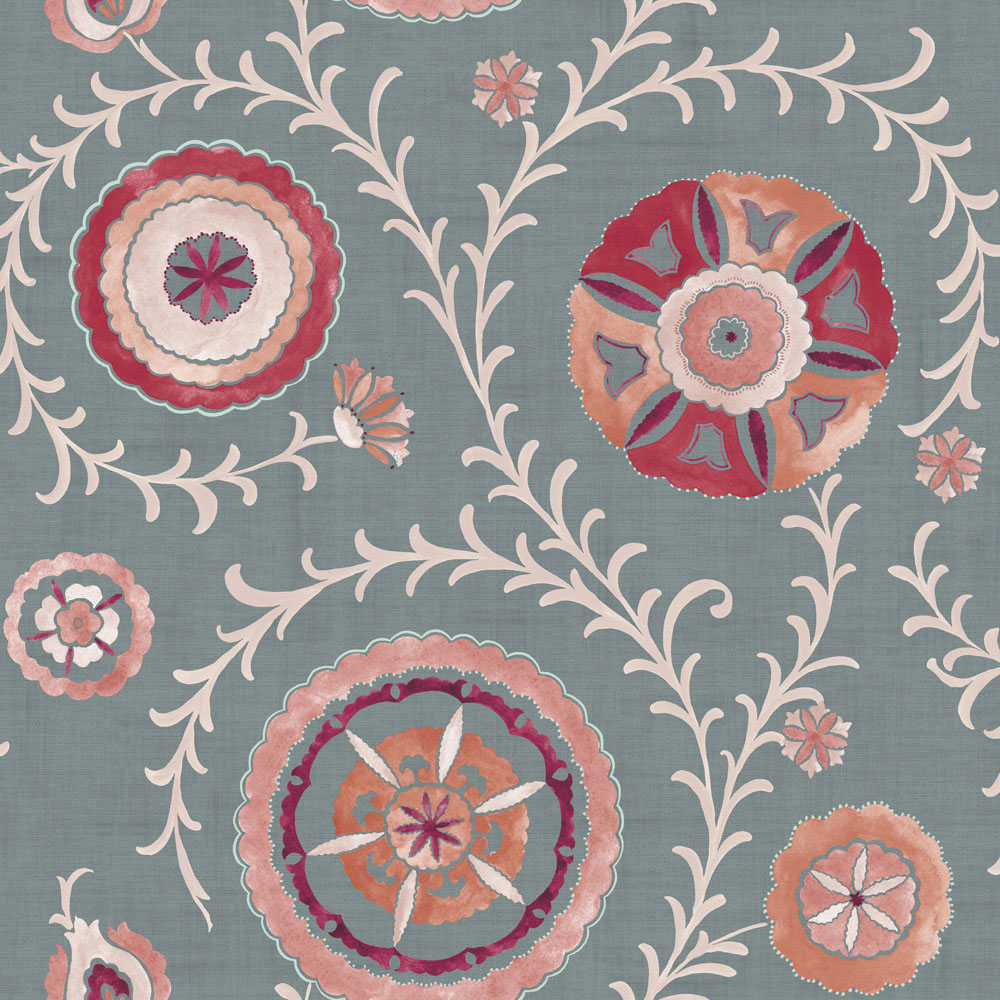 Esselle Home Nahlia Trail Spice and Blue Wallpaper Image 1