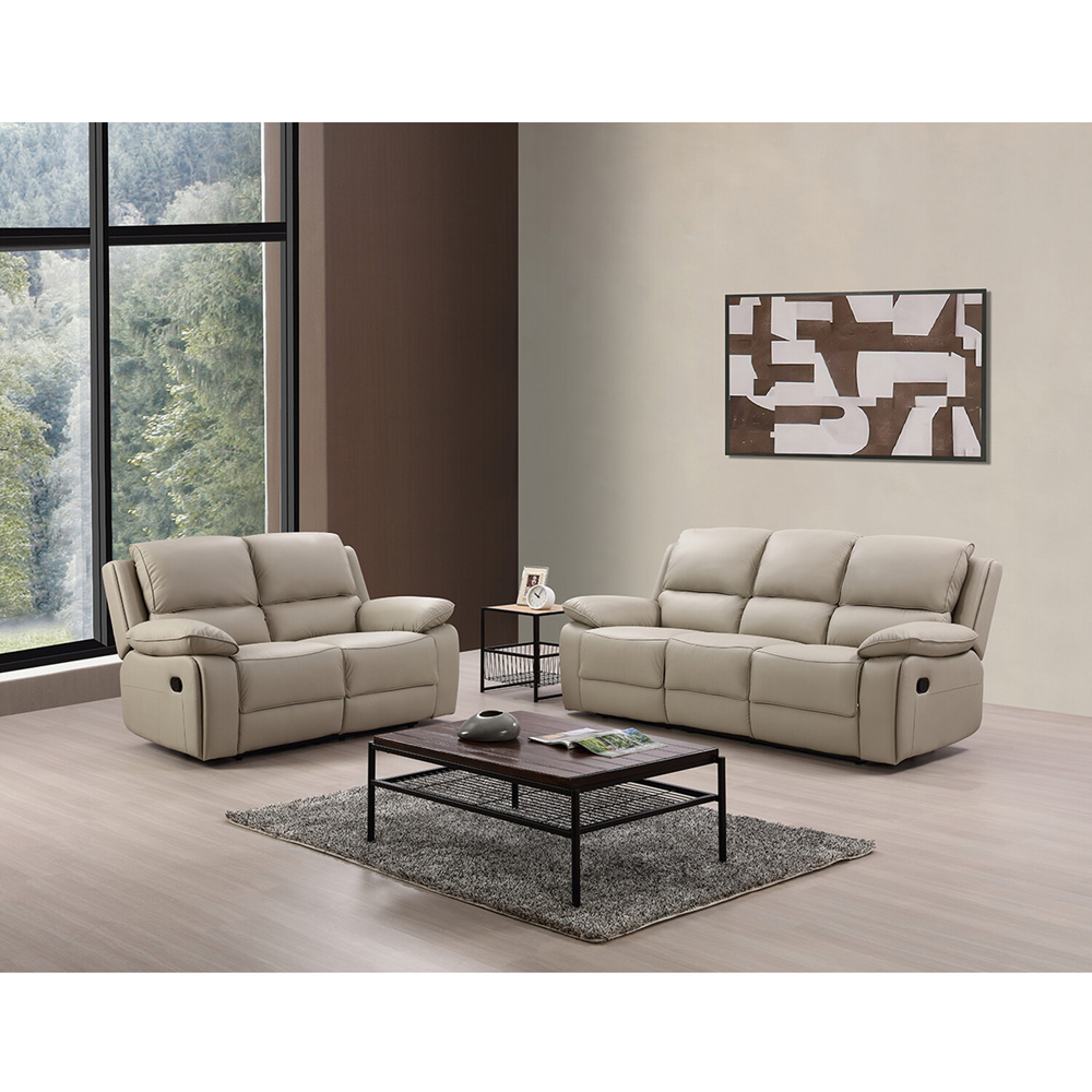 Salerno 3 Seater Light Grey Leather Manual Recliner Sofa Image 6