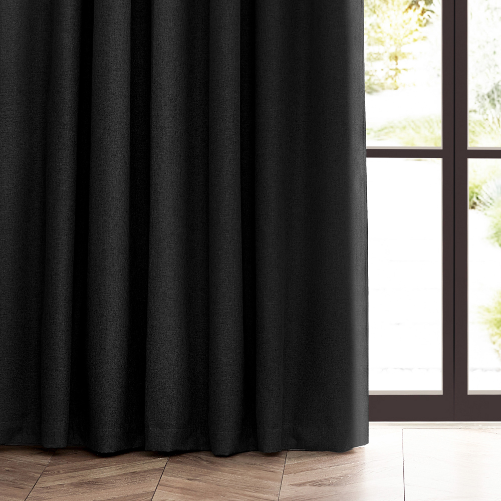 furn. Dawn Black Blackout Pencil Pleat Curtains 168 x 137cm Image 3