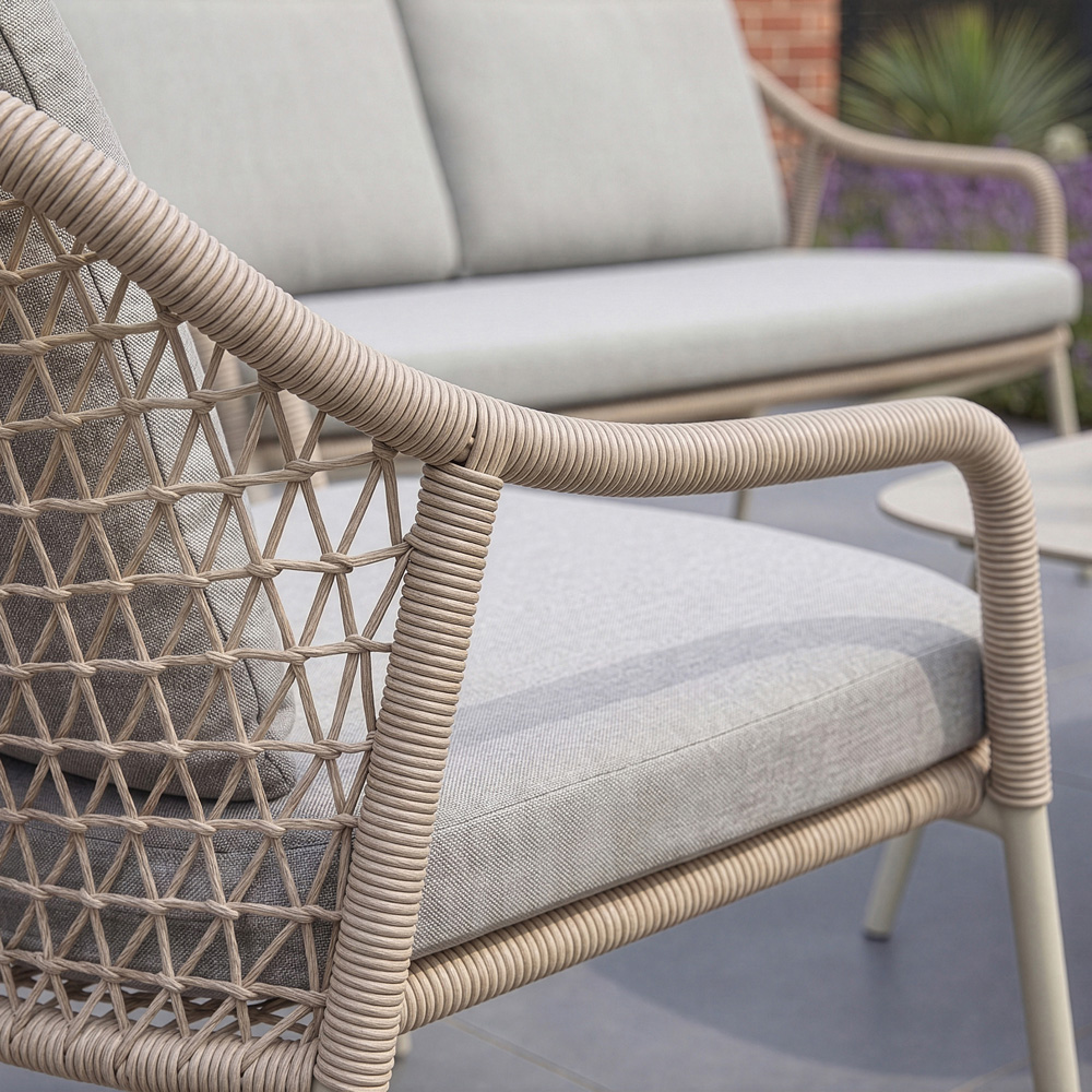 Norfolk Collection Jamaica Beige and Cream Thick Rope Weave 4 Seater Outdoor Lounge Set Image 9