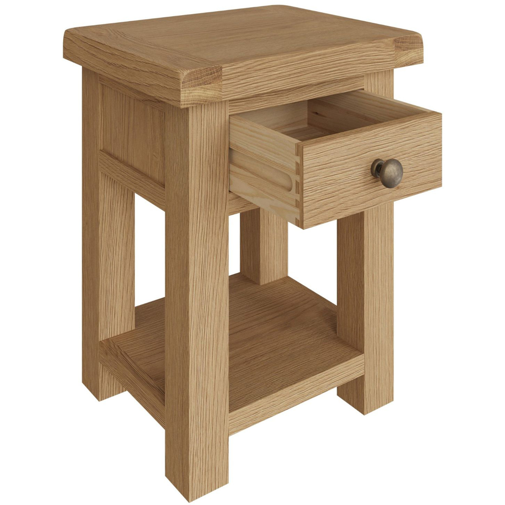 Home Source Copenhagen Single Drawer Oak Veneer Solid Wood Side Table Image 6