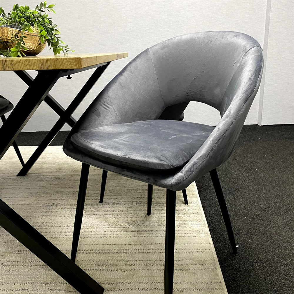 Kosy Koala 4 Seater Grey Velvet Wooden Dining Table Set Image 4