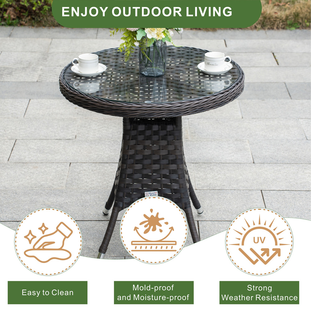 Direct Wicker 2 Seater Brown Rattan Glass Top Bistro Set Image 6