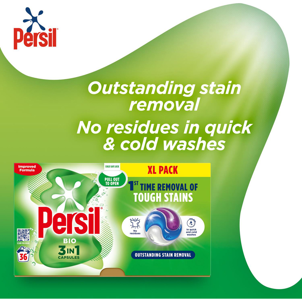 Persil Bio 3 in 1 Washing Capsules XL 36 Washes 6 Pack Image 6