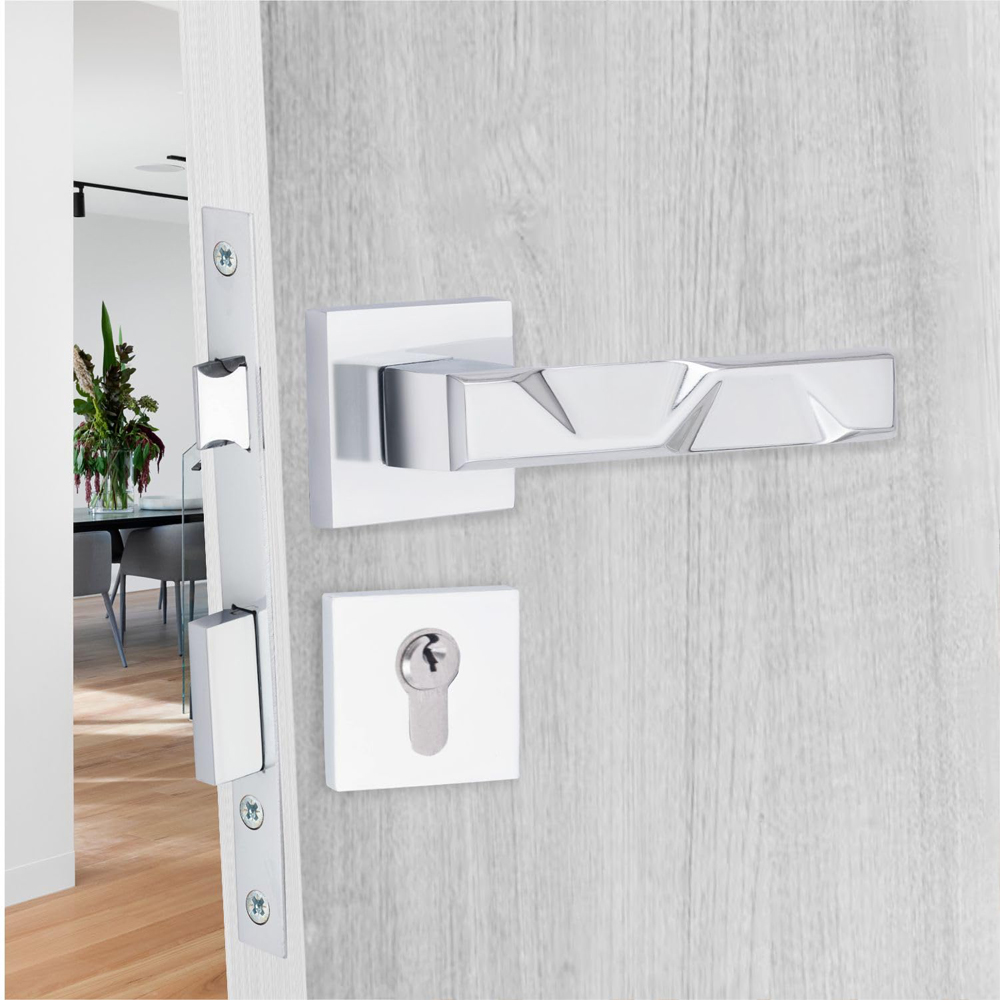 Golden Grace Polished Chrome Modern Nova Euro Lock Door Handle Set Image 2