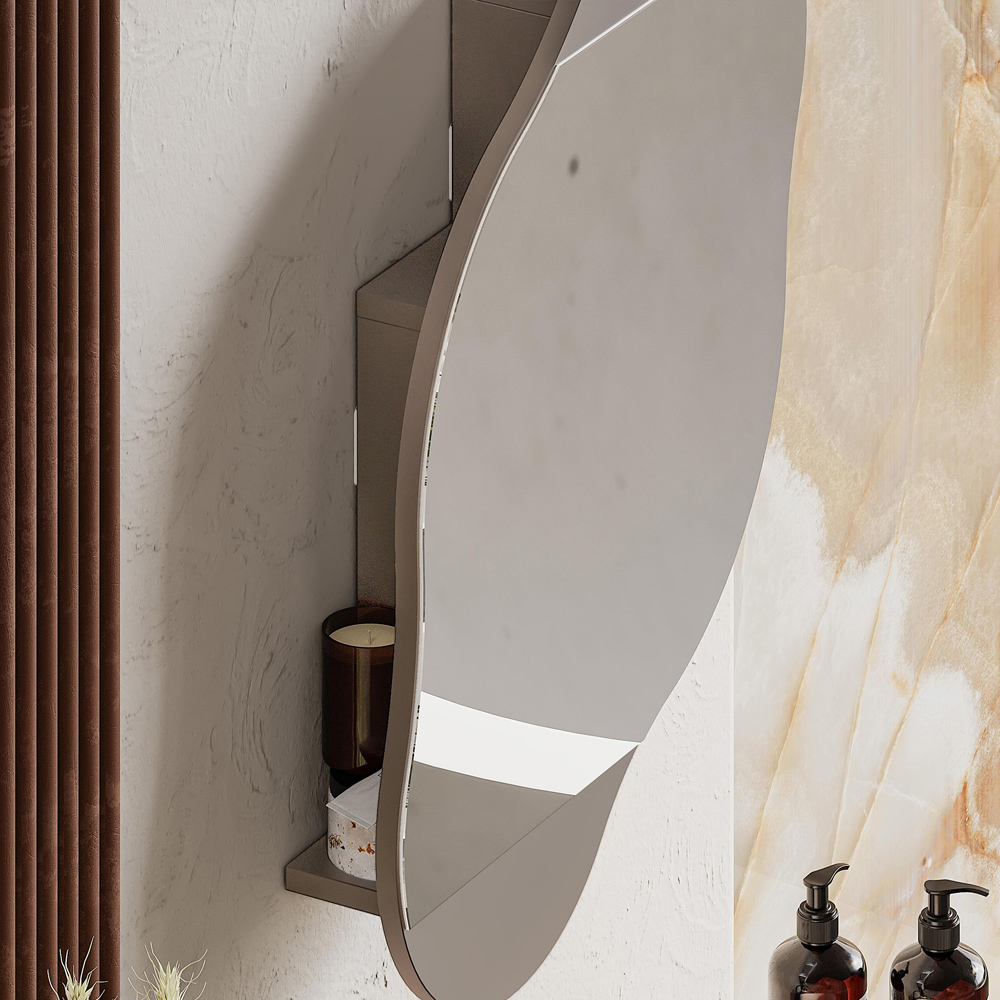 Decortie Cloudy Single Door Mocha Grey Unique Mirrored Wall Cabinet Image 3