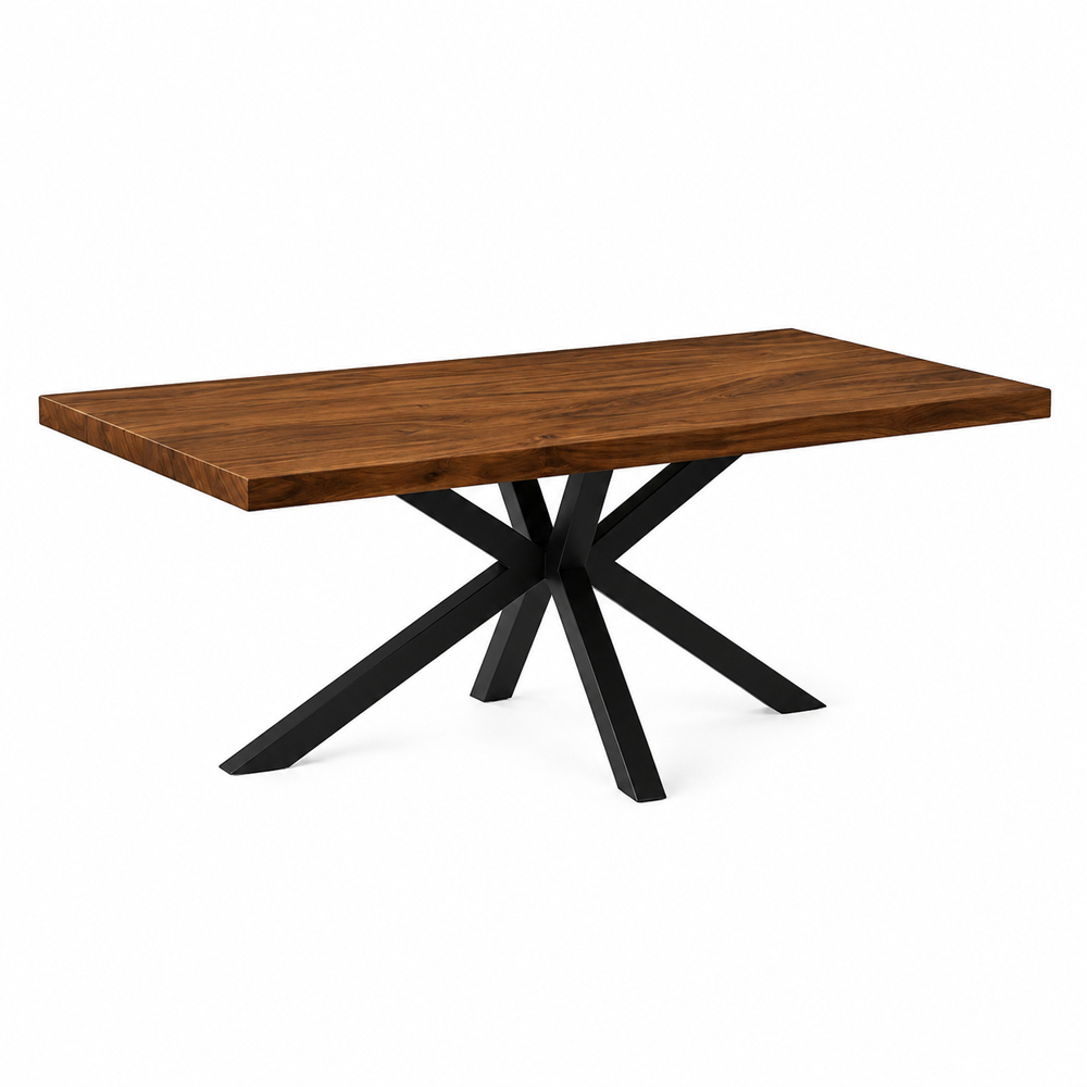 Homebase Sleek and Slender Walnut Brown 6 Seater Dining Table with Spider Leg Image 2