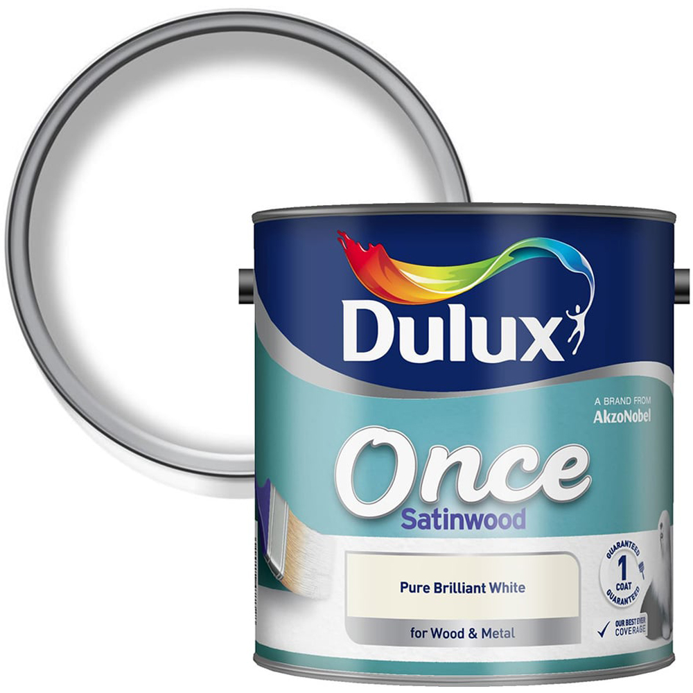 Dulux Once Wood & Metal Pure Brilliant White Satin Paint 2.5L Image 1