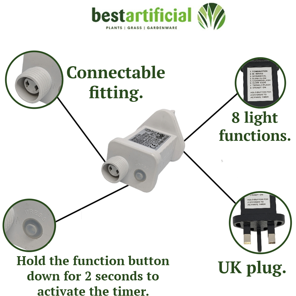 Best Artificial 1000 Bright White Multi Function Mains Powered Clear String Light Image 3