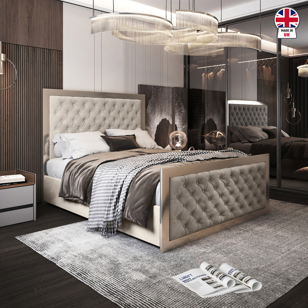 Maddison Silver Single Velvet Upholstered Metal Bed Frame with Padded Headboard Image 6