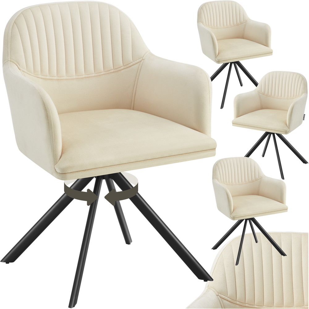 tectake Set of 4 Cream and Black Velvet Swivel Accent Armchair Image 2