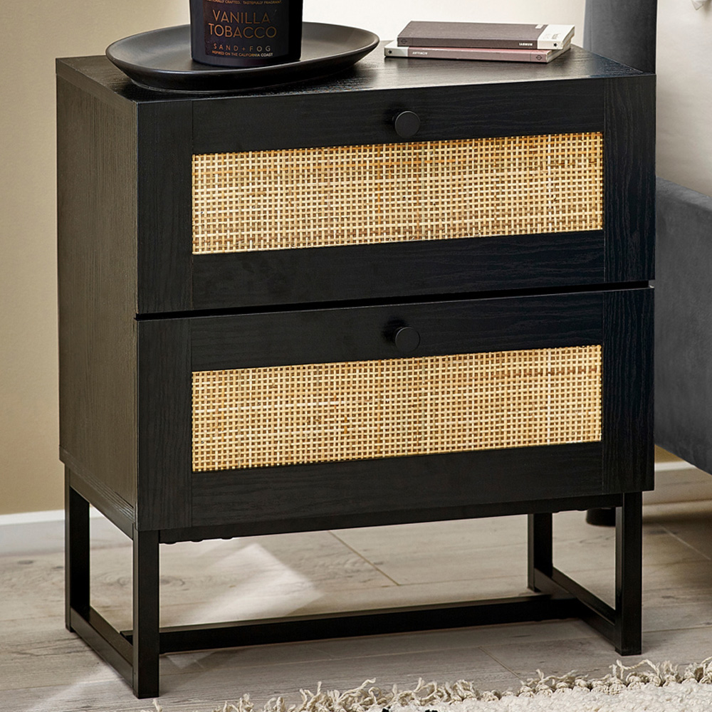 Julian Bowen Padstow 2 Drawer Black Bedside Cabinet Image 1