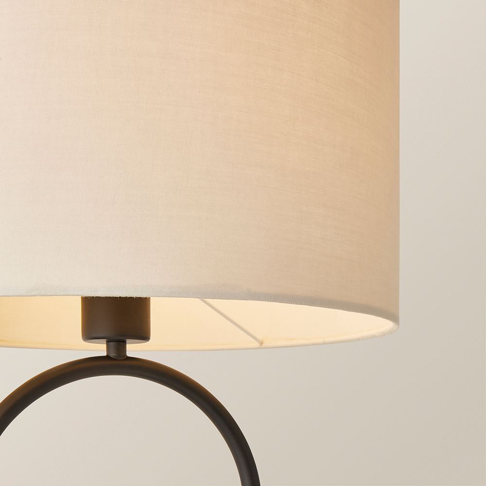 ValueLights Antonia Natural Fabric Drum Shade Matte Black Oval LED Table Lamp Image 3