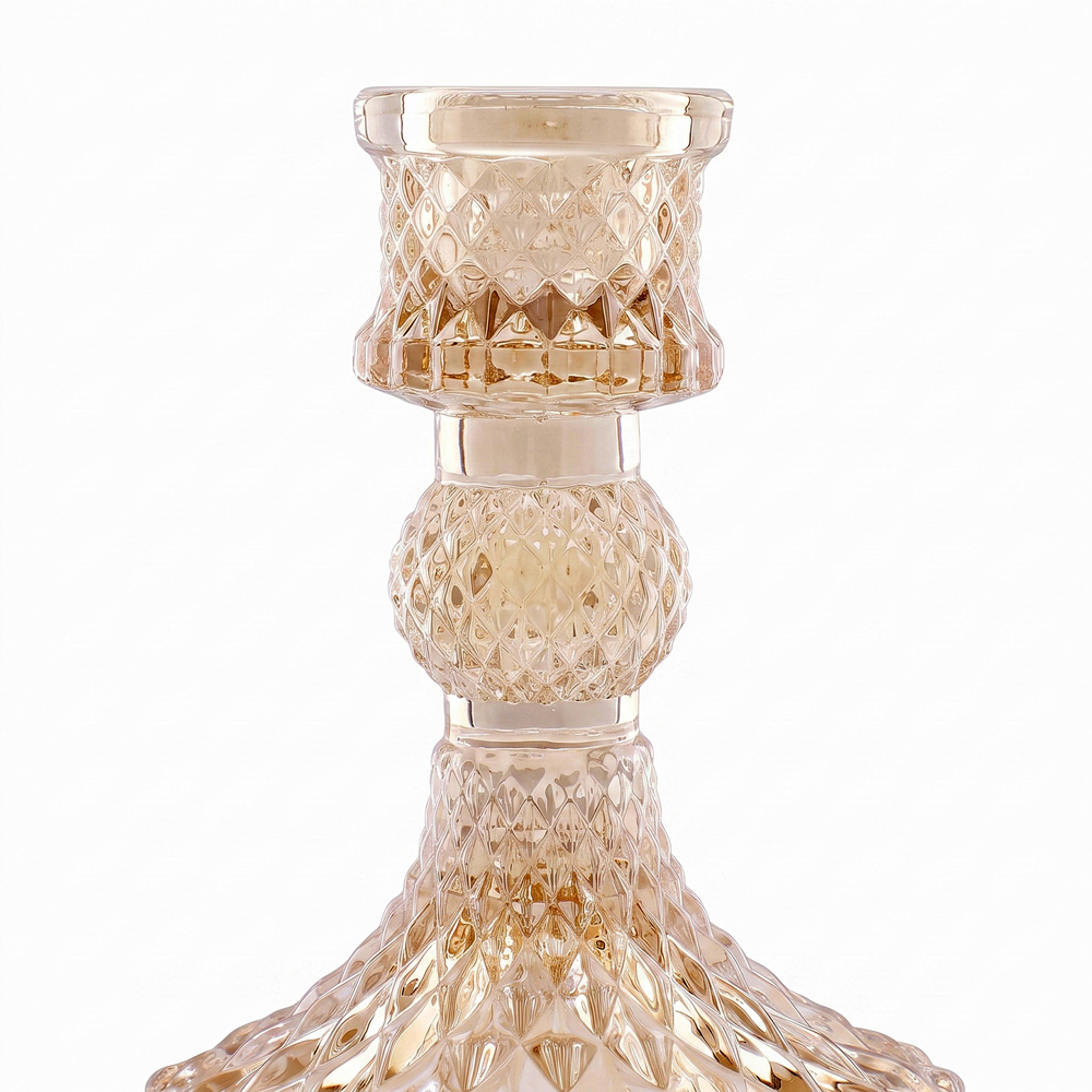 Living and Home Amber Glass Candlestick Holder Set of 2 Image 7