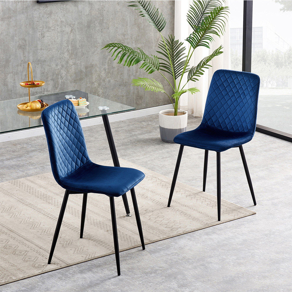 Lexi Set of 2 Blue Velvet Fabric Dining Chairs Image 5