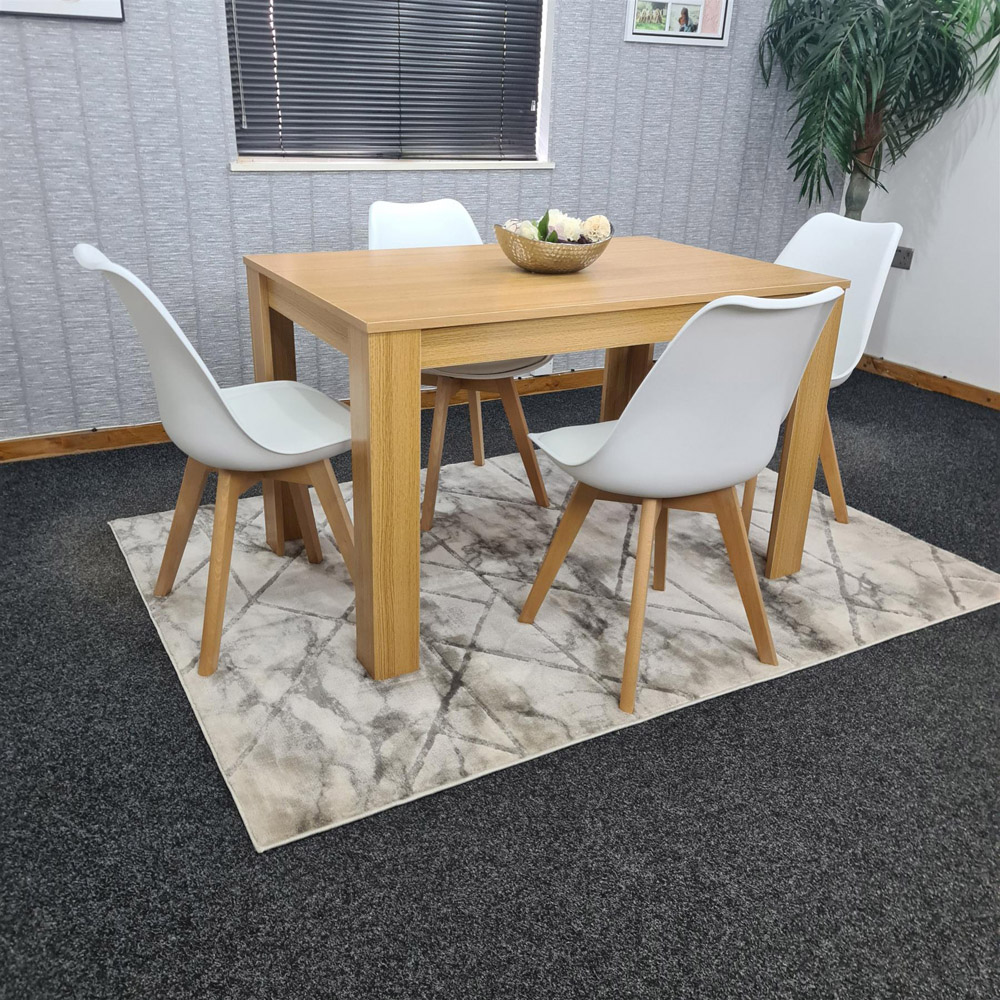 Portland 4 Seater Square Leather Dining Table Set Oak Effect and White Image 4