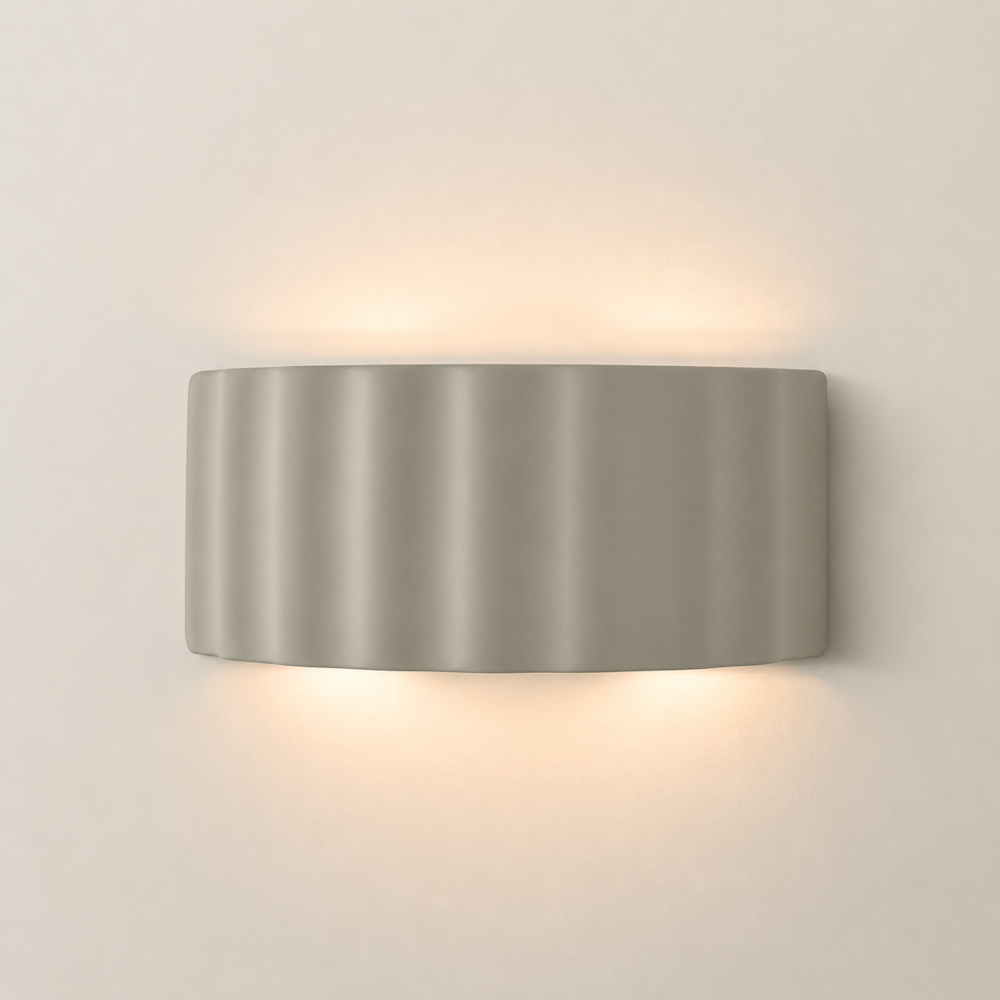 ValueLights Pablo Moss Green Ribbed Ceramic Flush Wall Light with Bulb Image 3