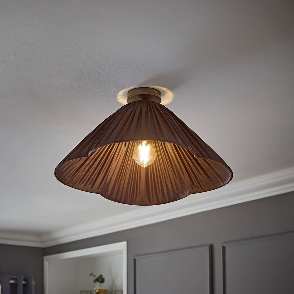 ValueLights Posie Brown Gathered Tapered Shade Metallic Flush Ceiling Light with Bulb Image 6