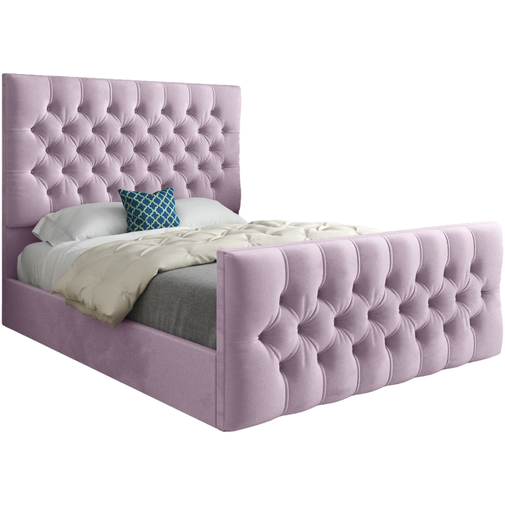 Novara Pink Small Double Velvet Upholstered Bed Frame with Pleated Chesterfield Headboard Image 2