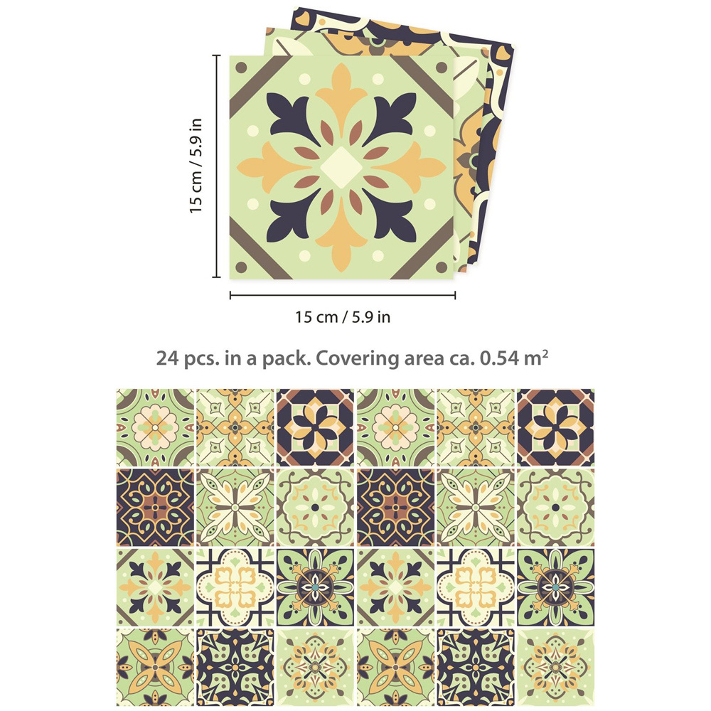Walplus Pastel Green Moroccan Wall Tile Sticker 15 x 15cm 24 Pack Image 6