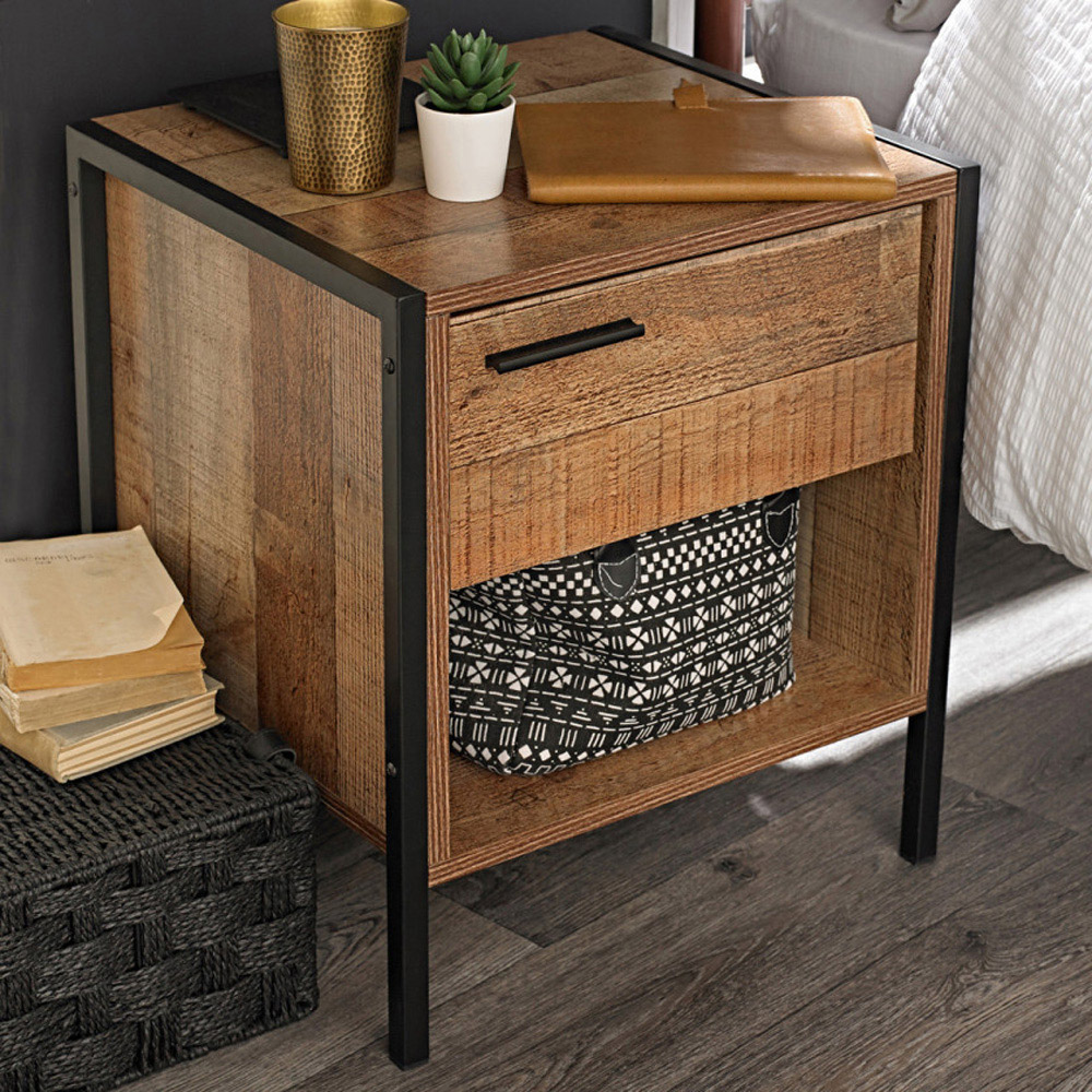 Hoxton Single Drawer Oak Bedside Table Image 1