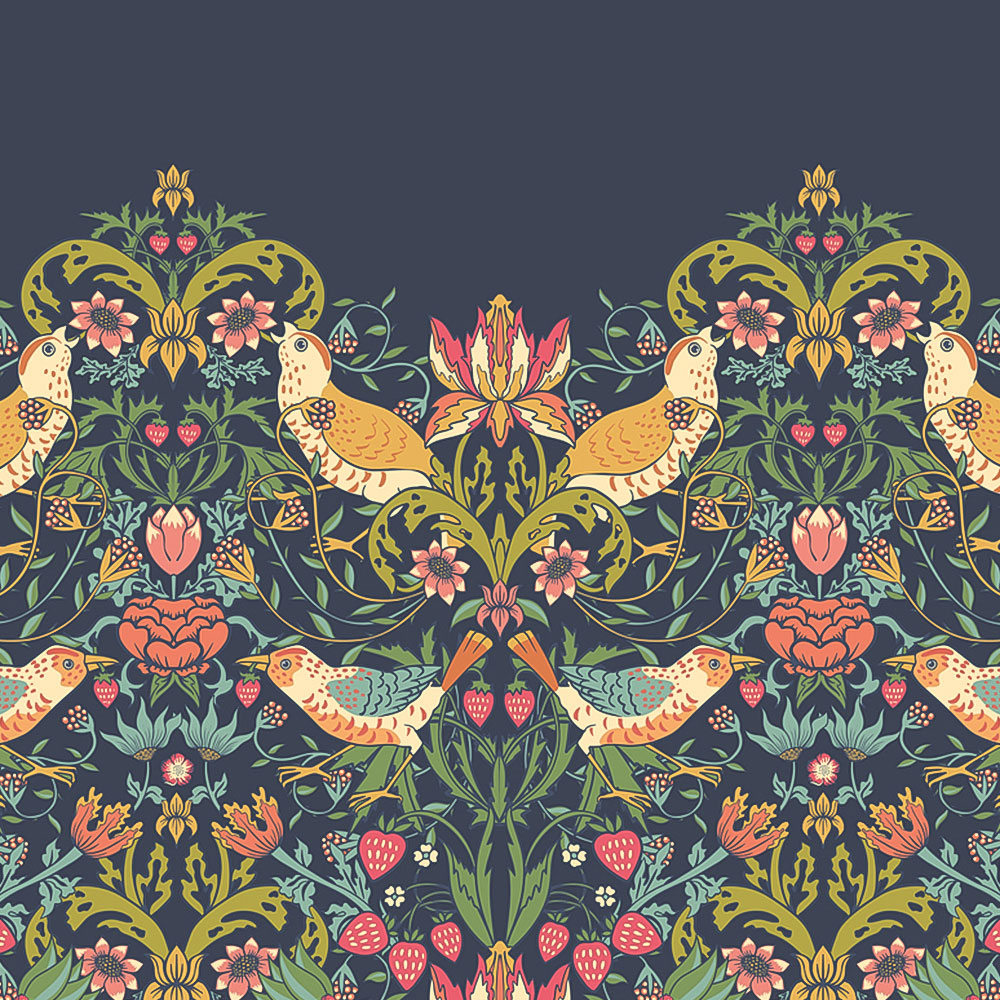 Origin Murals Birds Fruit and Foliage Navy Wall Mural Image 2