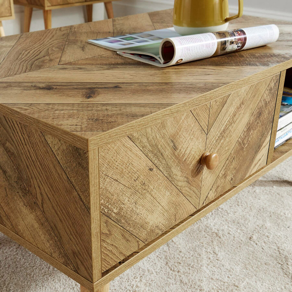 Home Source Dallas Single Drawer Single Shelf Natural Coffee Table Image 3