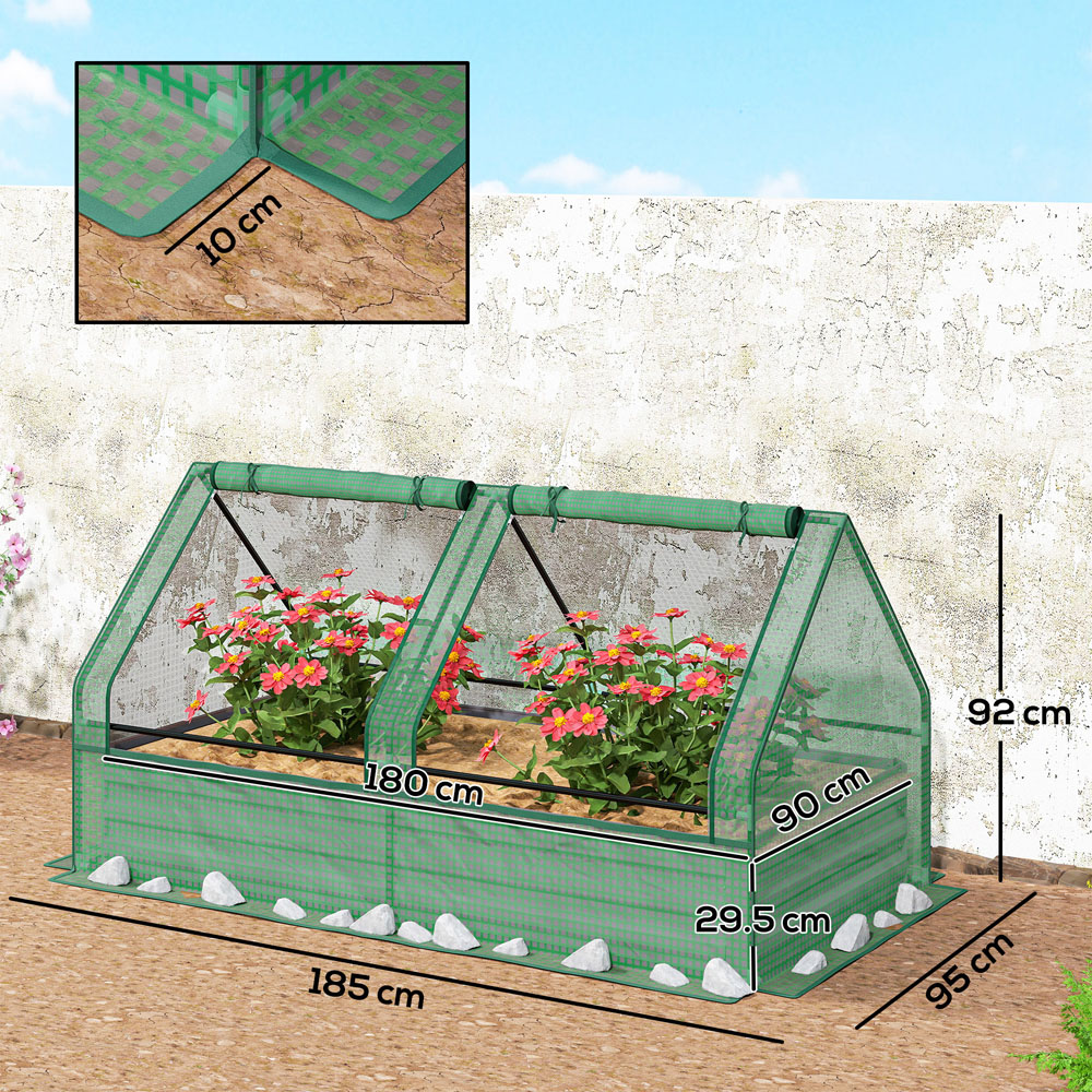 Outsunny Green and Dark Grey Raised Garden Bed Planter with Greenhouse Image 8