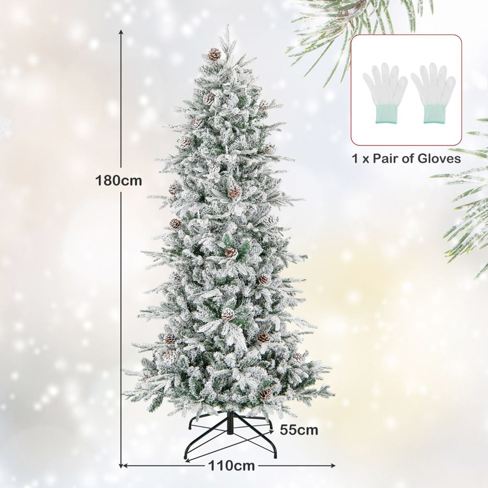 Costway Pre Lit White Flocked LED Artificial Christmas Tree with Natural Pine Cone 6ft Image 8