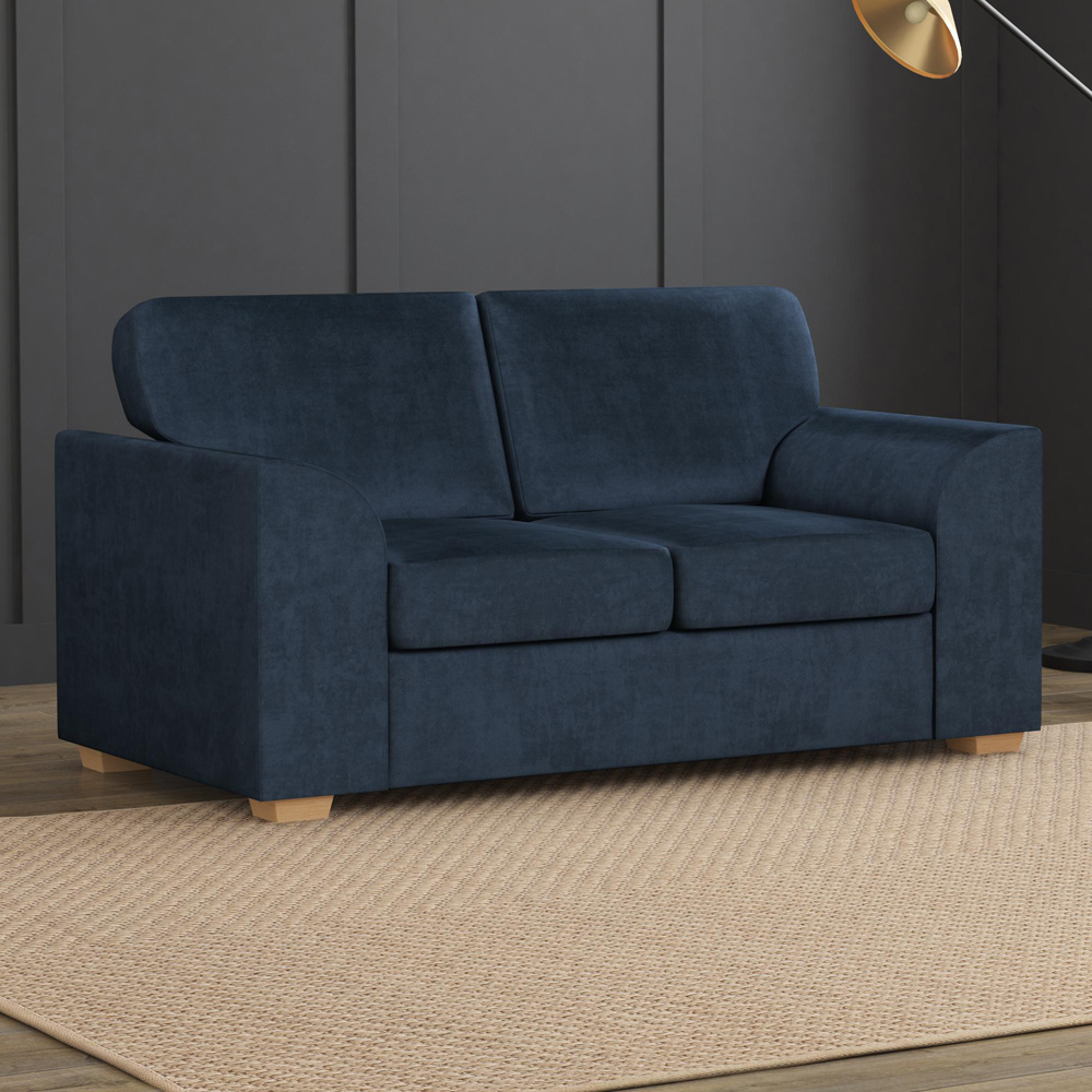 Modo 5 Seater Royal Blue Plush Velvet Fixed Back Sofa Set Image 4