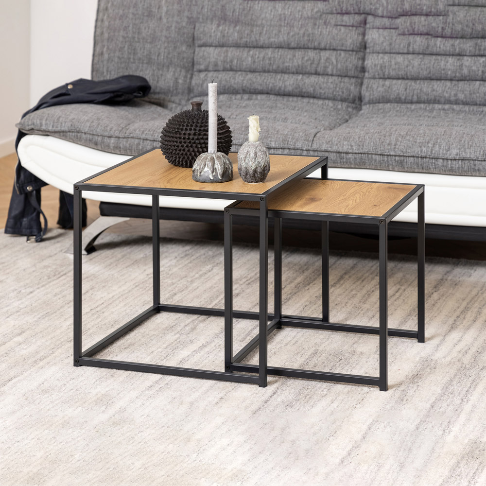 Furniture To Go Seaford Black Metal Nest of Tables with Oak Top Image 8